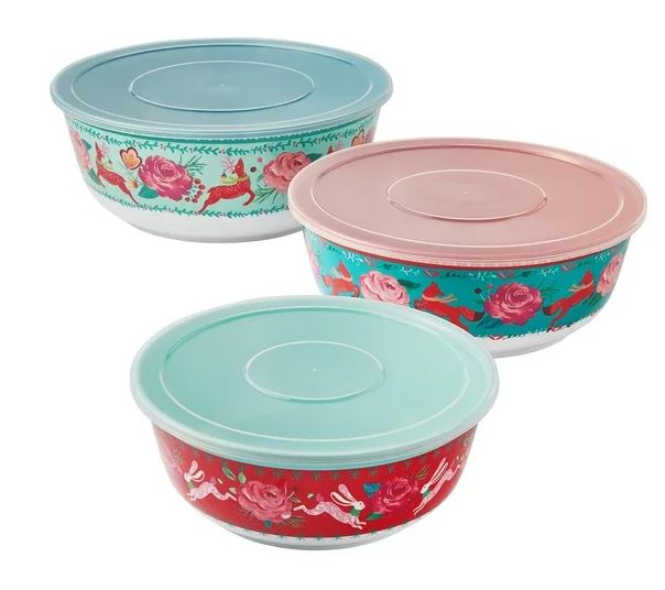 The Pioneer Woman Festive Forest 6Piece Melamine Serving Bowl Set with Lids