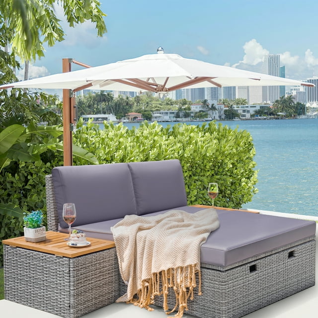 Homall Outdoor Daybed Patio Furniture Set Rattan Storage Daybed with