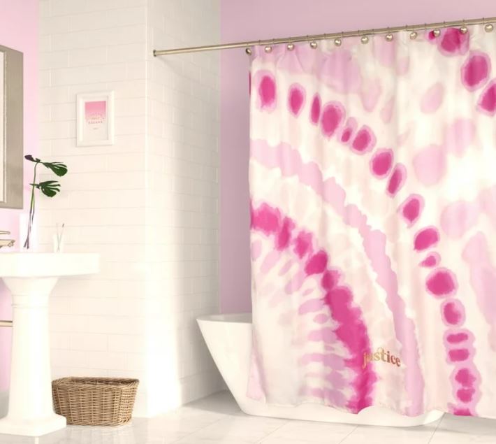Justice Pink Tie Dye Shower Curtain and Hooks Set, Microfiber