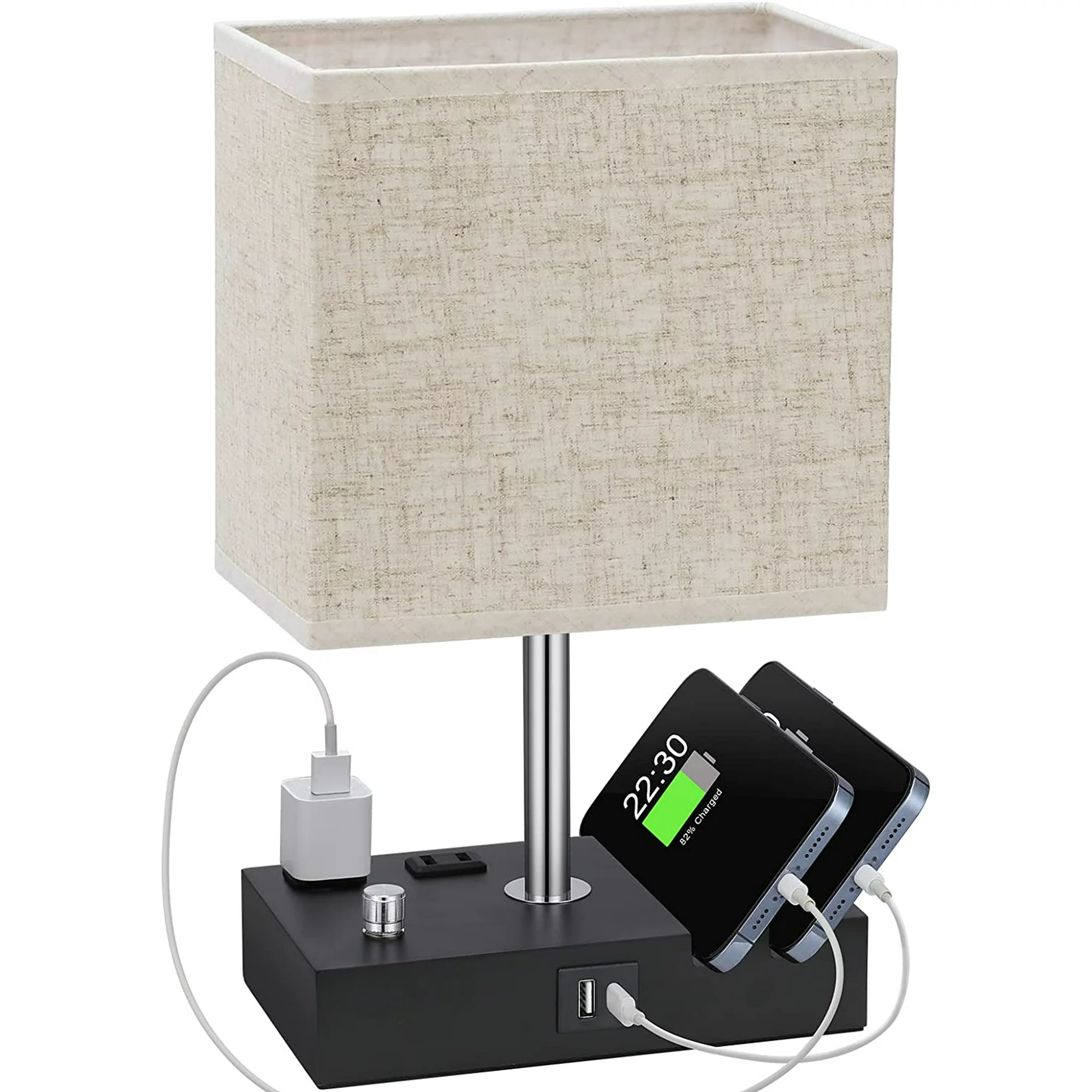 Bedside Table Lamp for Bedroom with Dual Fast USB Charging Ports, Fully