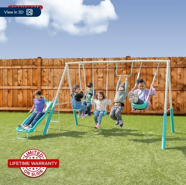 Sportspower Arcadia Metal Swing Set with Trapeze, 2 Person Glider Swing