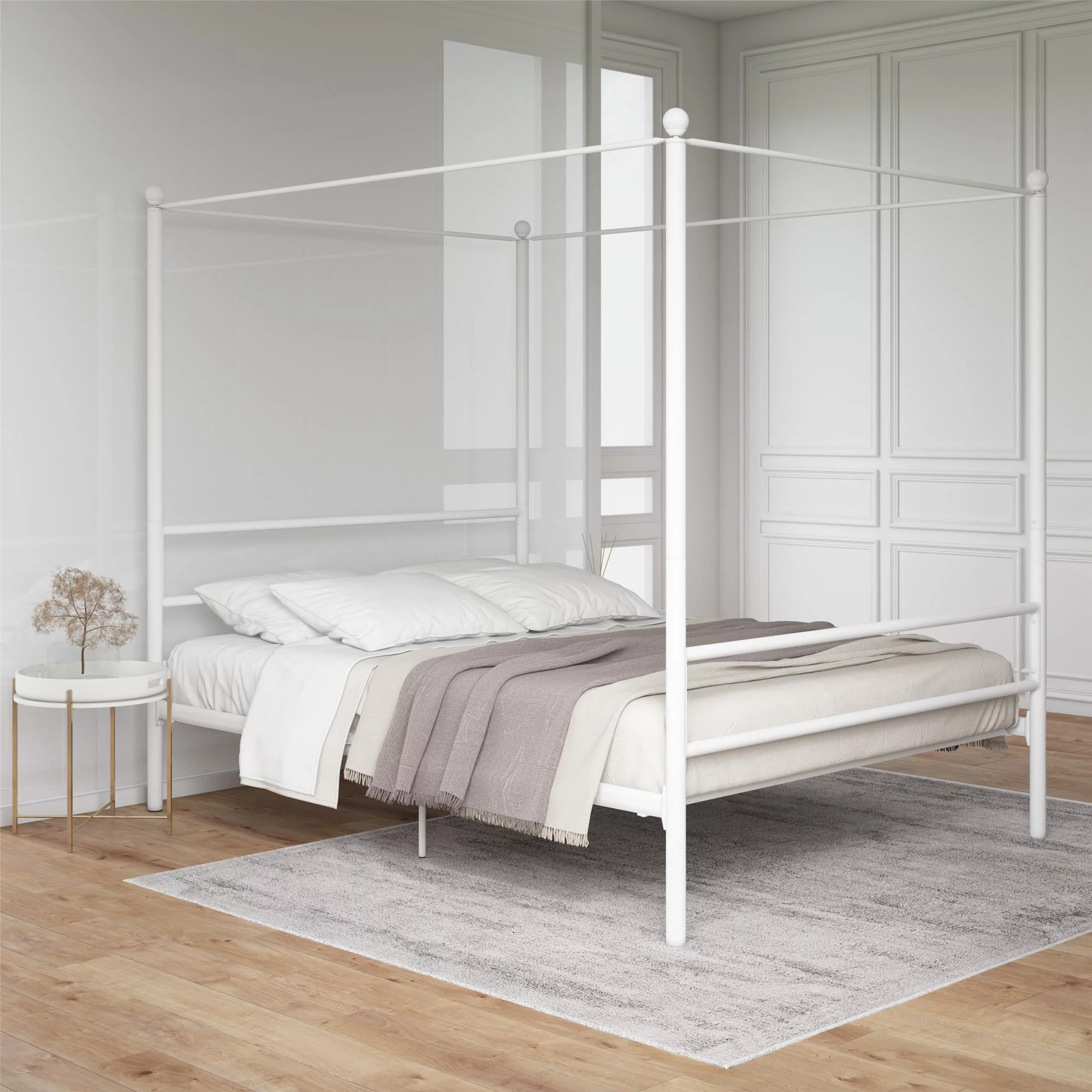 Mainstays Metal Canopy Bed, Queen, Off White Metal