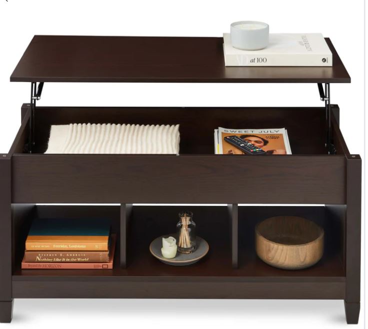 Multifunctional Lift Top Coffee Table w/ Hidden Storage, 3 Cubbies