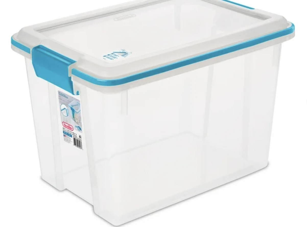 Sterilite 20 Quart Clear Gasket Box with Blue Latches &amp; Gasket for $7. ...