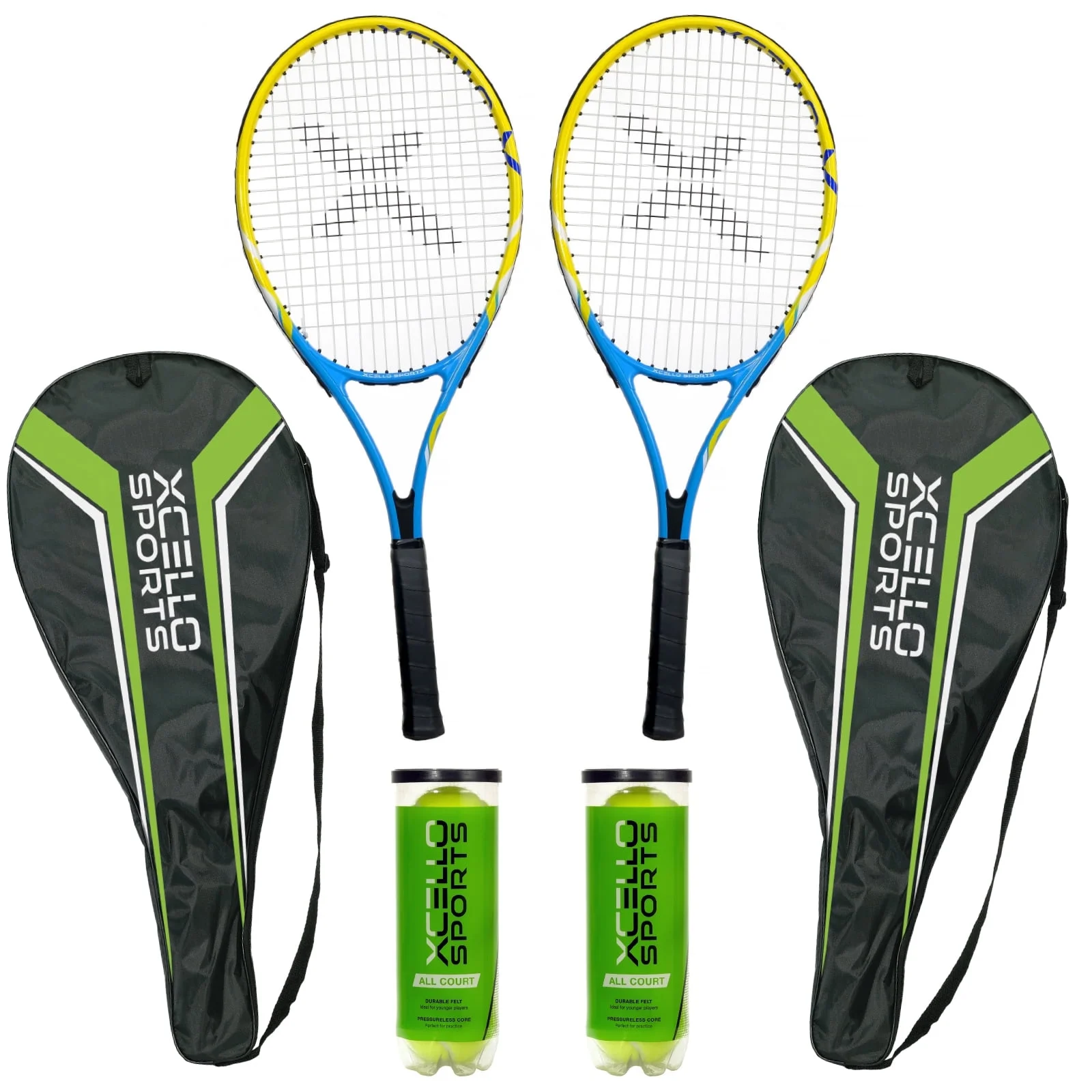 Xcello Sports 2Player Aluminum Youth Tennis Racket Set, Includes Two