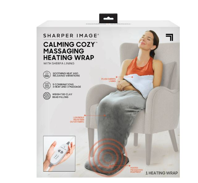 Sharper Image Calming Cozy Heating Blanket & Massager, Gray