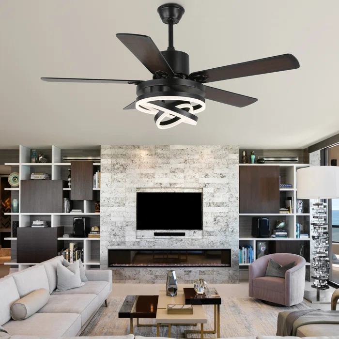 52″ Modern 5Blade Ceiling Fan with Adjustable LED Light Kit, 6 Speed Quiet DC Fanlight w Remote