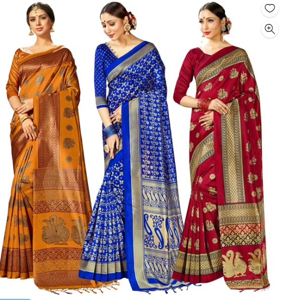 Pack of Three Sarees for Women Mysore Art Silk Printed Sarees Combo