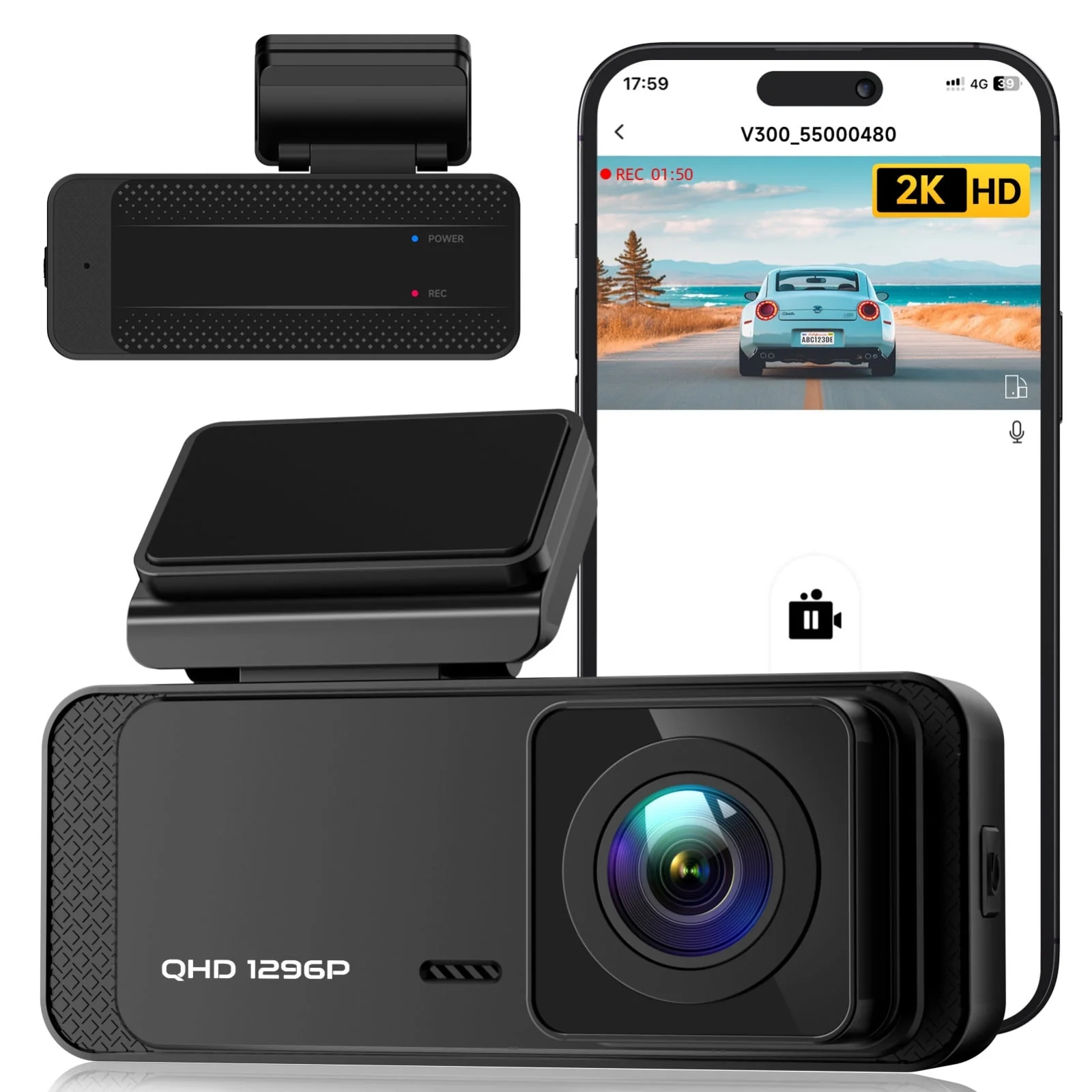 Dash Cam Front WiFi 1296P, Dash Camera for Cars,Dashcam with