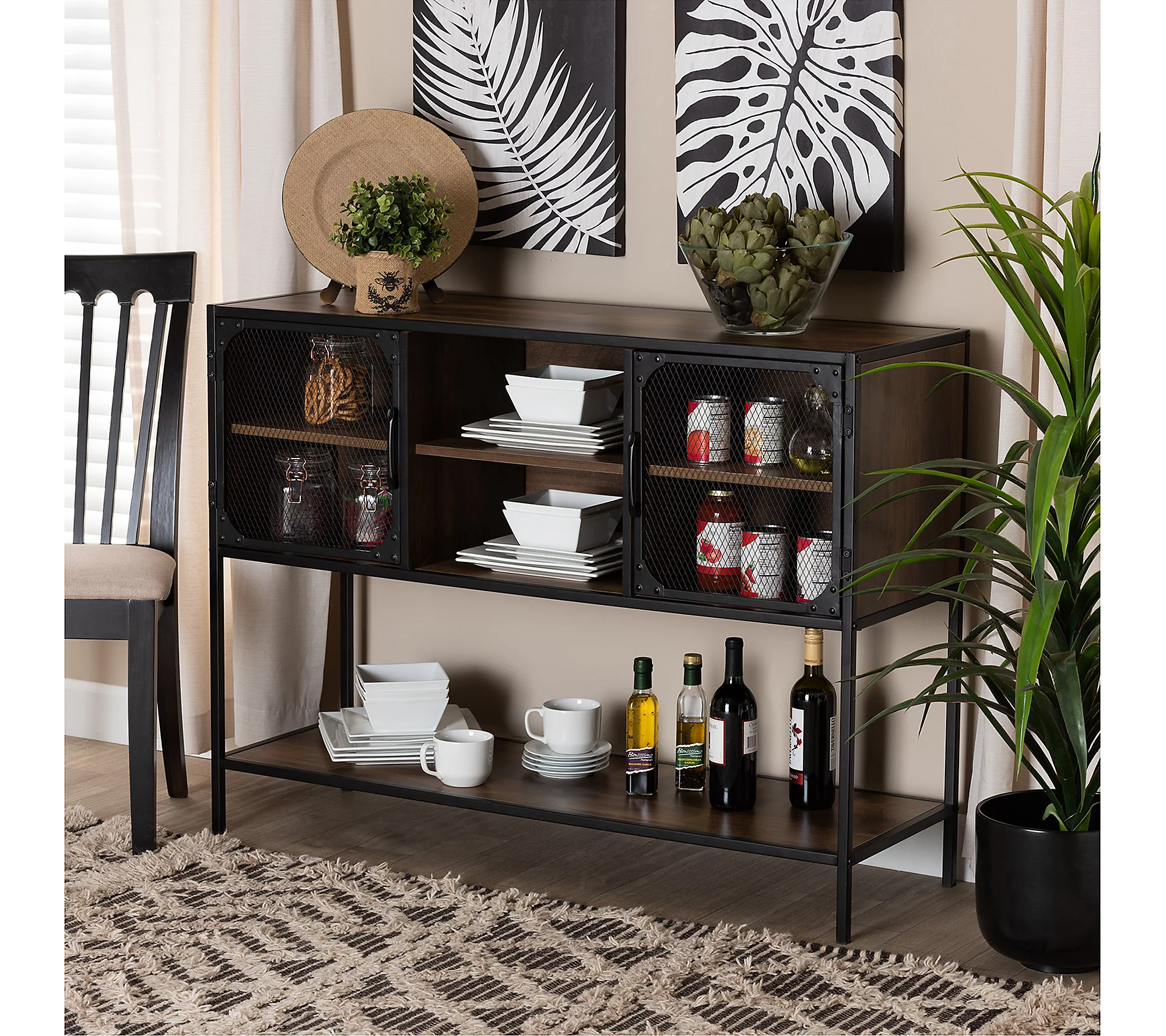 Baxton Studio Cardea Brown Wood and Black MetalSideboard