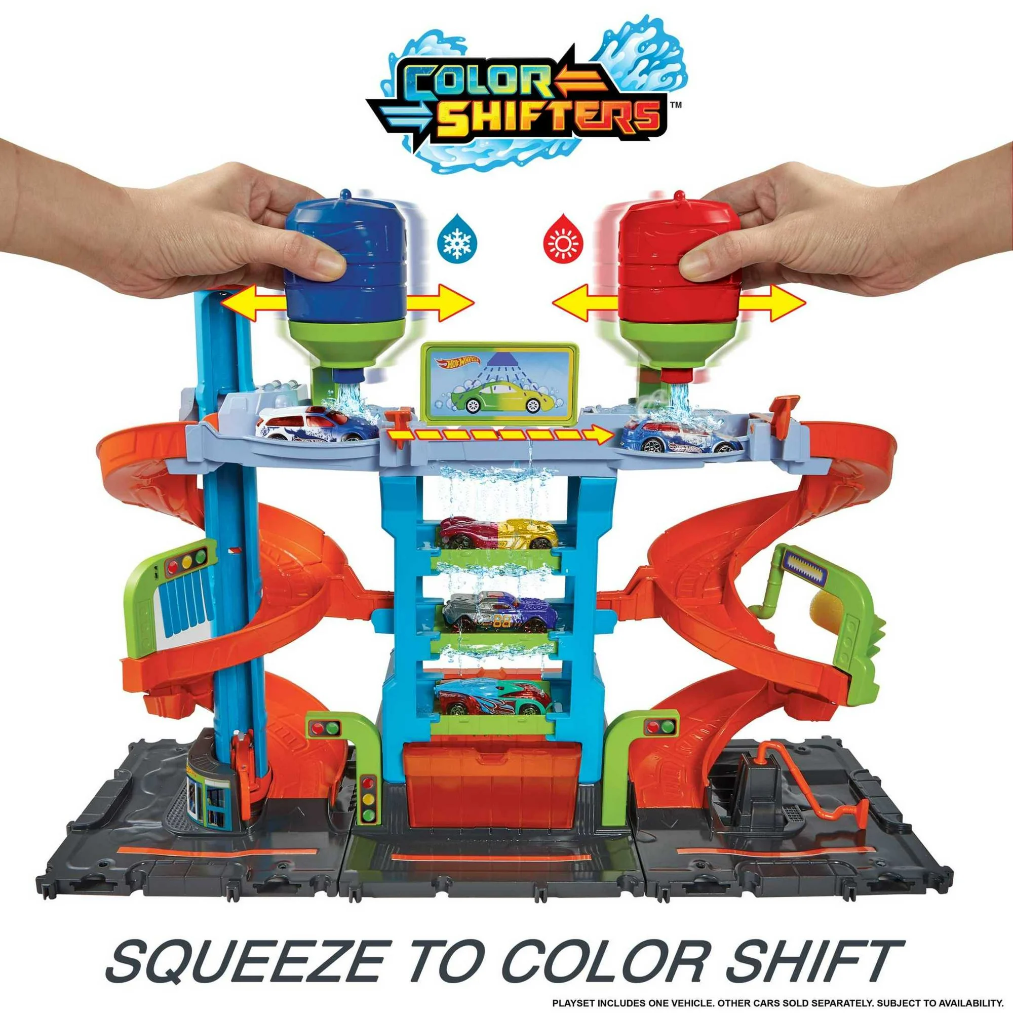 Hot Wheels City Mega Car Wash Playset with 1 Toy Color Shifters Car in 1:64 Scale, 7.01 in