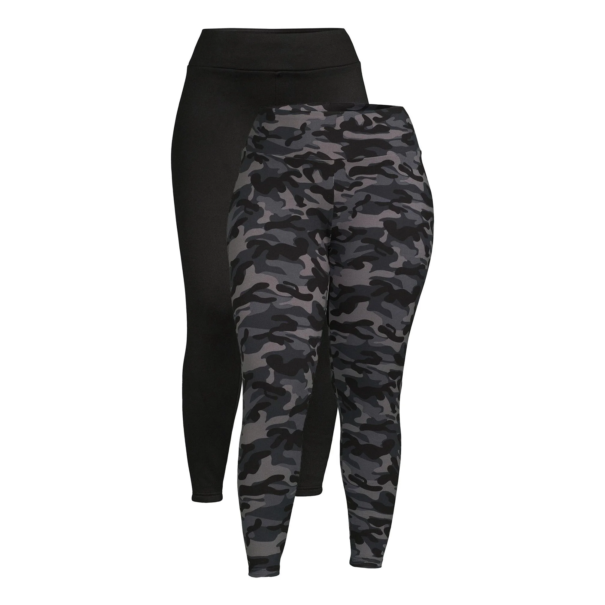 Feathers Women’s and Women’s Plus Size Athleisure Fleece Leggings, 2-Pack, Sizes S-5X