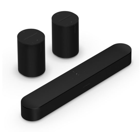 Sonos Beam Soundbar Gen 2 with 2x Era 100 Wireless Bluetooth Speaker, Black