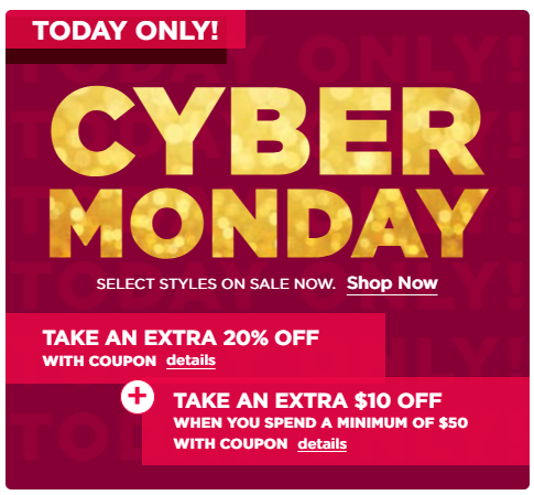 Kohls cyber Monday is live GOOO!!! KOHLS CYBER MONDAY IS LIVEEE!!! EXTRA 20% OFF + EXTRA $10 OFF!! PLUS $15 back for every $50