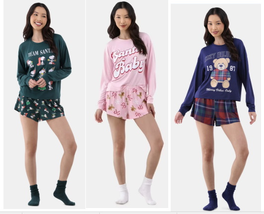 Grayson Social Cozy Hollydays Junior’s Sleep Tee, Shorts and Socks Set, Sizes S-3X