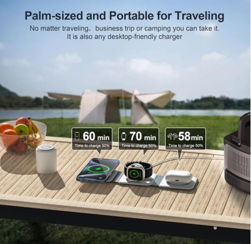 Foldable 3-in-1 Wireless Charging Station for Multiple Devices