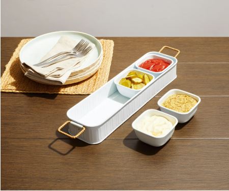 Better Homes & Gardens Galvanized Rectangle Condiment Tray, 17.44″L x 4.52″ W, White