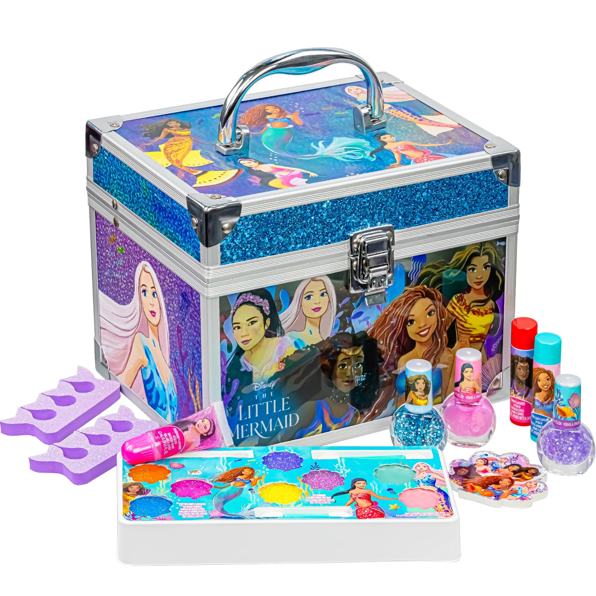 Disney Princess Little Mermaid Train Case Pretend Play Makeup Set for Girls Ages 3+
