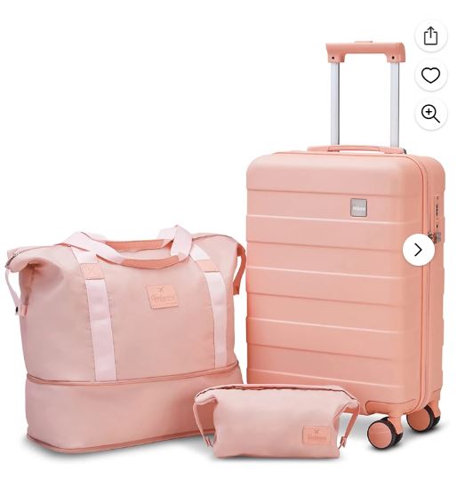 imiomo Carry on Luggage 20 in Carry-on Suitcase with Spinner Wheels Hardside 3PCS Set with TSA Lock-Pink