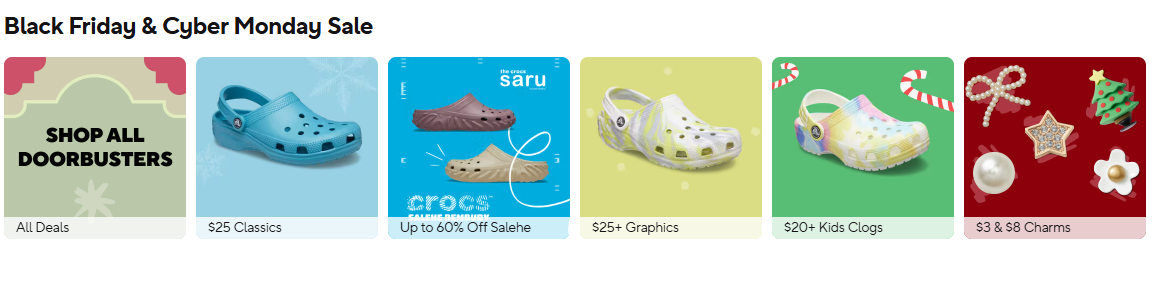 Crocs Black Friday & Cyber Monday SaleUp to 60% off + Extra 20% off with EXTRA20
