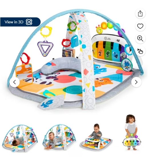 Baby Einstein Kickin’ Tunes 4-in-1 Infant Baby Activity Gym & Tummy Time Play Mat with Piano, 0-36 Months, Multicolor