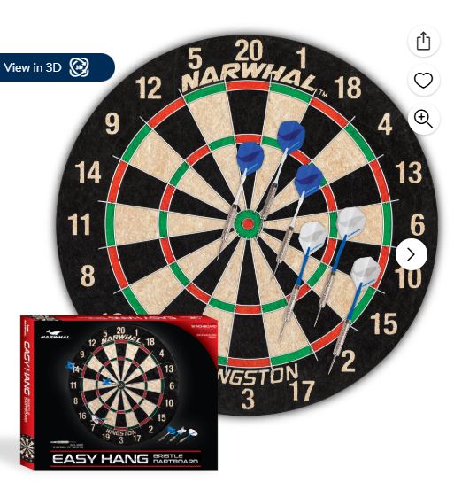 Narwhal Kingston Official Size Bristle Dartboard with 6 Steel Tip Darts