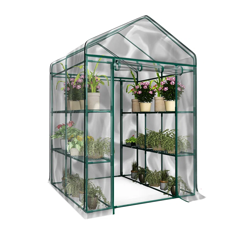 Etheldreda Greenhouse – Walk in Greenhouse with 8 Sturdy Shelves and PVC Cover for Indoor or Outdoor Use – 56 x 56 x 76-Inch Green House