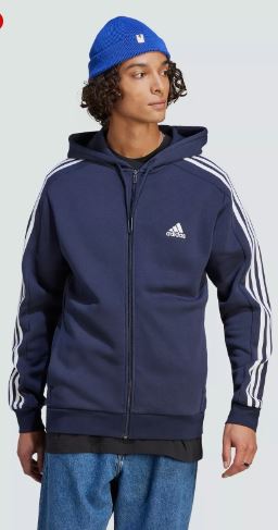 adidas men Essentials Fleece 3-Stripes Full-Zip Hoodie