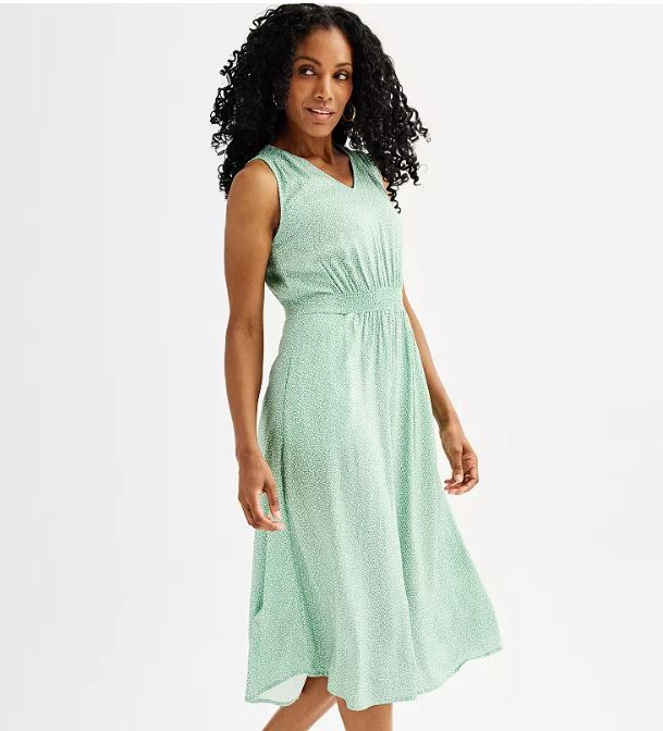 Petite Croft & Barrow® V-Neck Smocked Waist A-Line Midi Dress