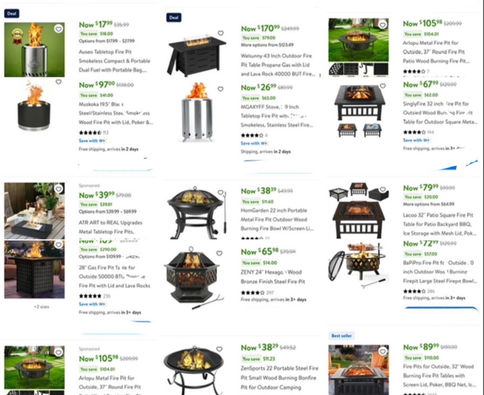 Lot of Fire Pits on Sale