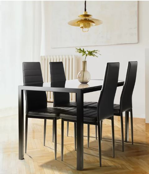 Aljal 5 – Piece Glass Top Dining Set for 4 People