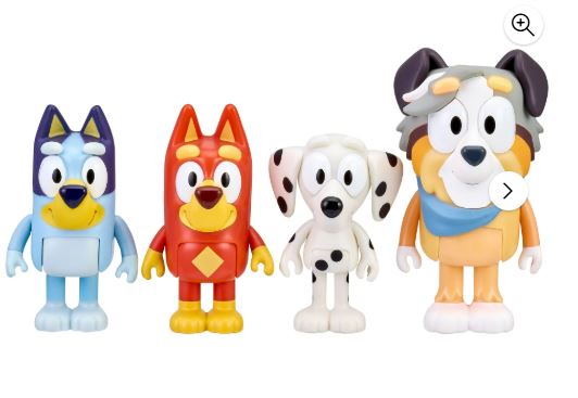 Bluey School Figure 4-Pack, with Calypso, Bluey, Chloe, Rusty Ages 3+, Toddler Toy