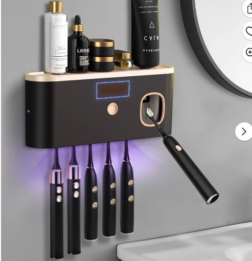 Toothbrush Holders for Bathrooms, UV Toothbrush Sanitizer Wall Mounted with Toothpaste Dispenser, Large Capacity Tray, Tooth Brushing Holder & Bathroom Accessories