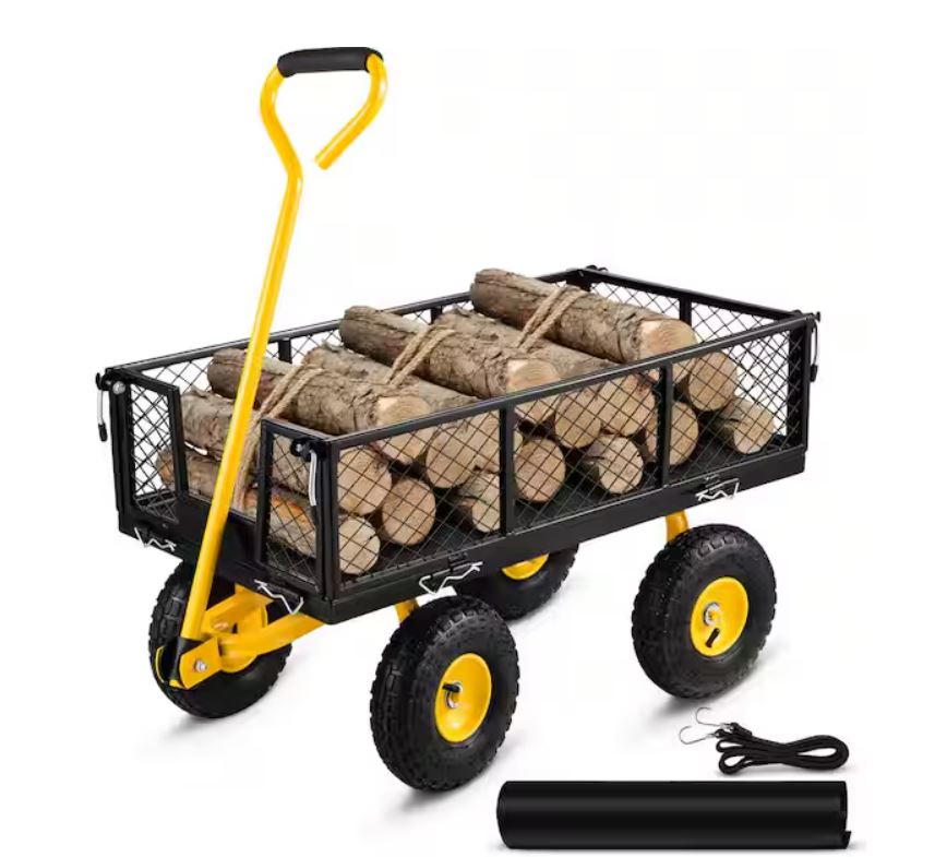 3.8 cu. ft. Steel Garden Cart Heavy-Duty 900 lbs. Capacity Utility Metal Wagon with 180° Rotating Handle & 10 in. Tires