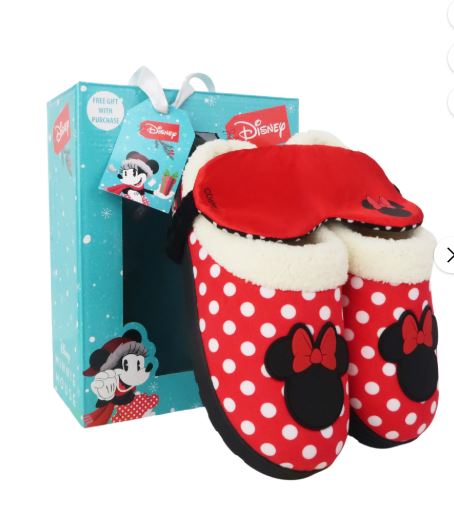 Disney Women’s Slippers with Sleep Mask Holiday Gift Set 2 Piece Set