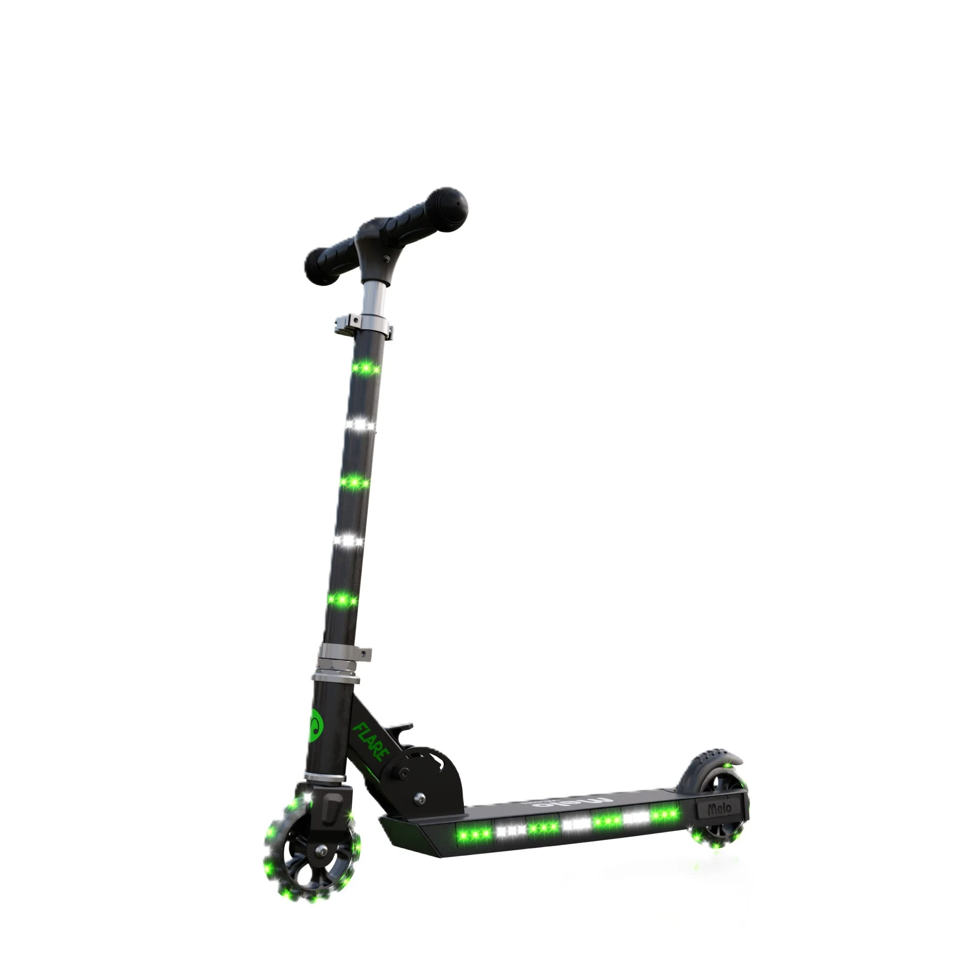 Melo Flare Light-Up Folding Kick Scooter for Kids Ages 2-14 Years, Green