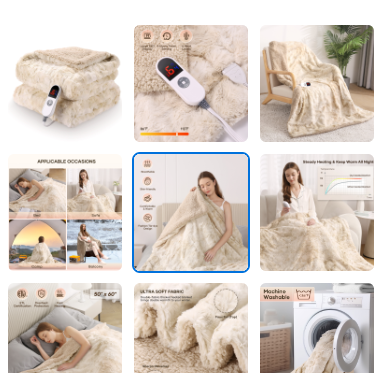 MARNUR Electric Throw Blanket 50″ x 60″, Soft Faux Fur Heated Blanket with Large LED Display, 6 Heating Levels, 4 Hours Timer, Machine Washable – Tie-dye Off White