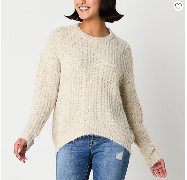 Arizona Juniors Womens Crew Neck Long Sleeve Pullover Sweater