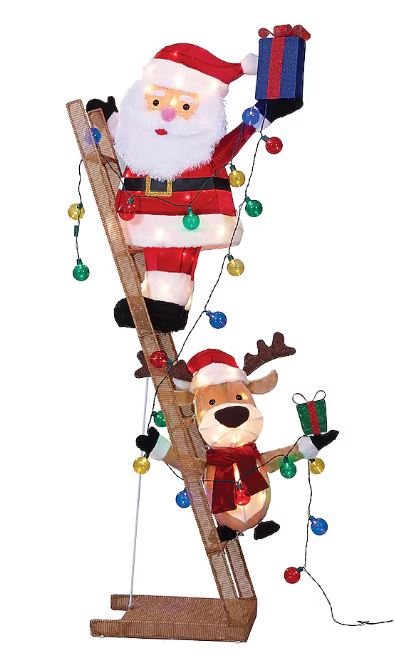 Holiday Living 5.5-ft Lighted Santa and Moose on Ladder Decoration