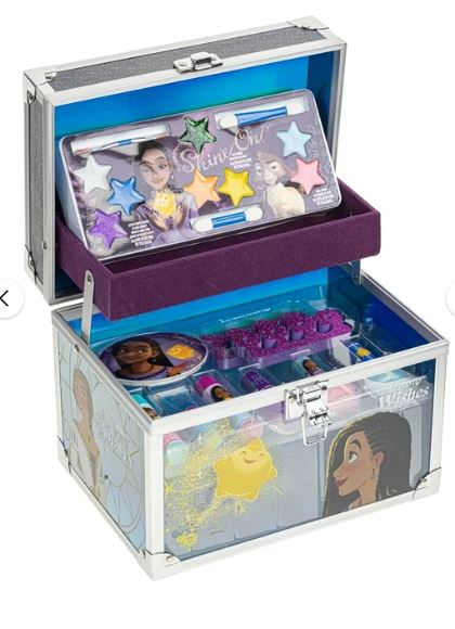 Disney Wish Kids Makeup Set for girls, Nail Polish, Lip Gloss & Eye Shimmer Makeup Train Case