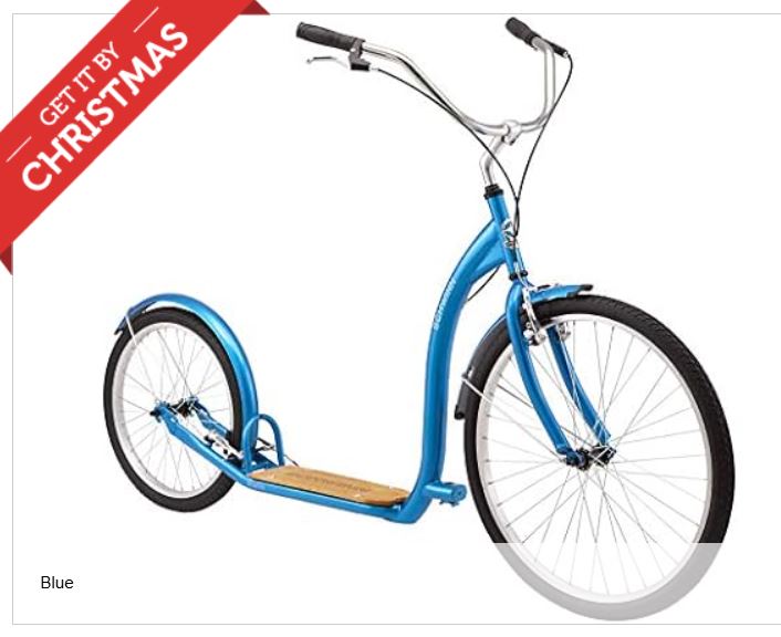 Schwinn Shuffle Adult Scooter, 26-Inch Front Wheel, 20-Inch Rear Wheel, Alloy Linear Pull Brakes, Steel Frame, Blue