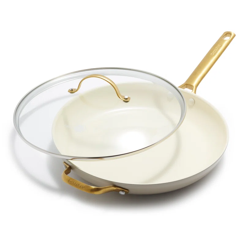 GreenPan Reserve Hard Anodized Healthy Ceramic Nonstick 12″ Frying Pan Skillet, Gold Handle