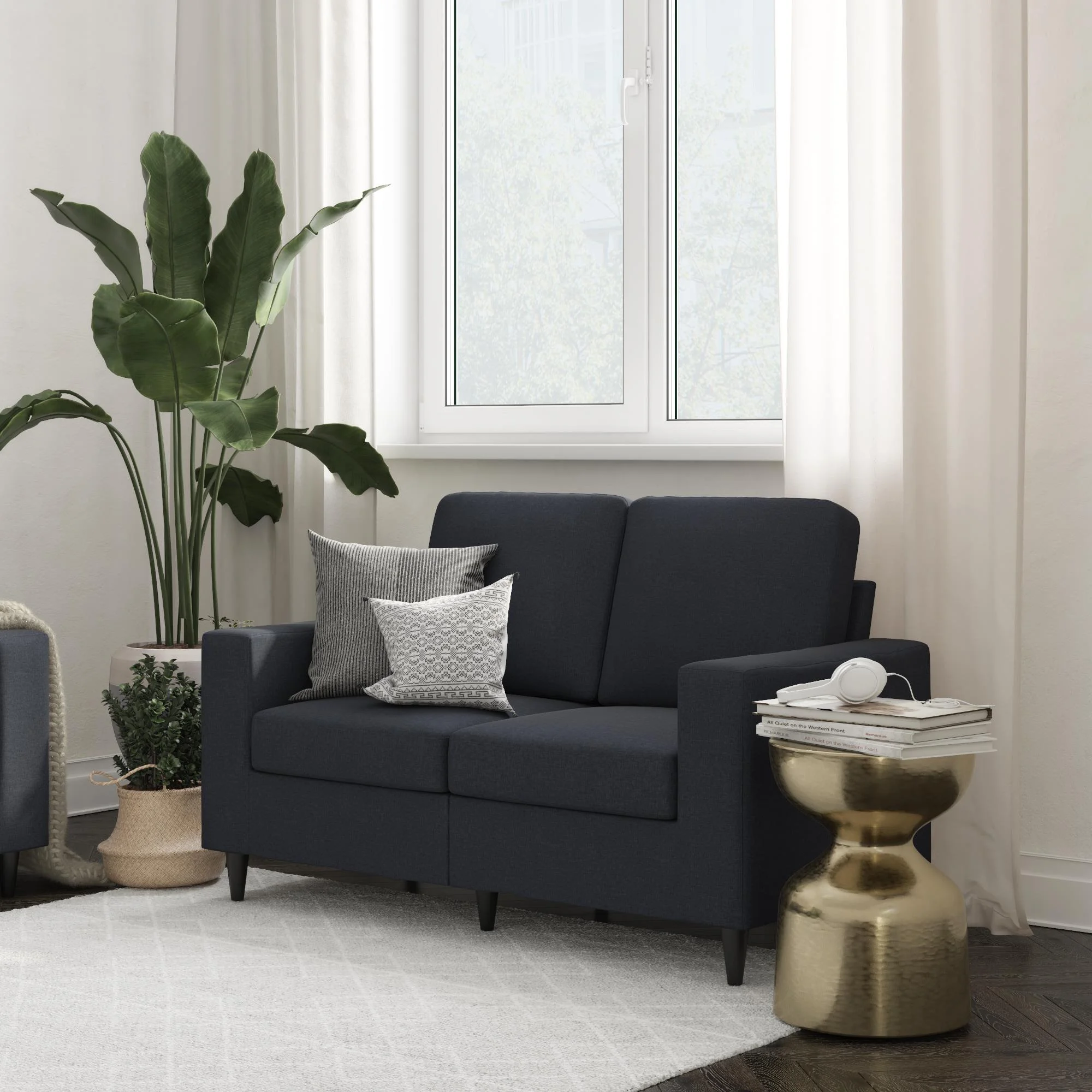 DHP Cooper Loveseat 2 Seater Sofa, Blue Linen