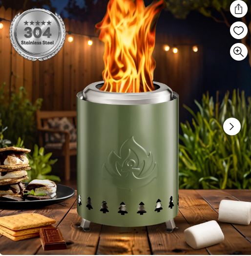 Auseo Tabletop Fire Pit Smokeless Outdoor Mini Fire Compact & Portable Dual Fuel with Portable Bag, 304 Stainless Steel, Green