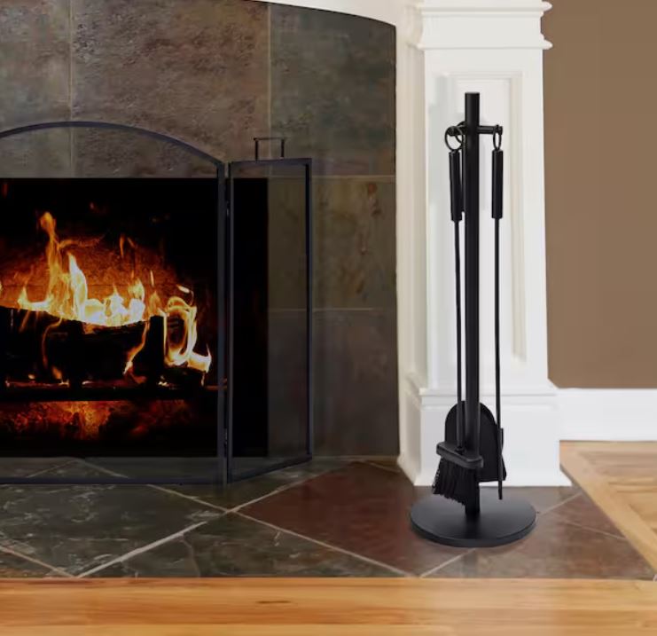 4-Piece Fireplace Tool Set with Compact Stand