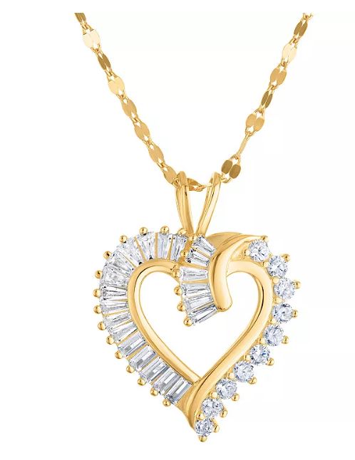 14k Gold Over Sterling Silver Cubic Zirconia Baguette Heart Pendant Necklace