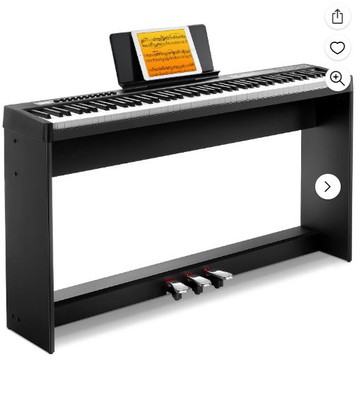 Donner Portable Piano Set for Beginner with Velocity Sensitive Keys, LCD Screen, 3 Pedals, Detachable Piano Stand, Includes 380 Tones, 128