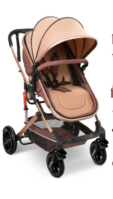 Vomeast Baby Stroller, Foldable Baby Stroller Reversible Bassinet, Travel Stroller for Newborn Baby, Khaki