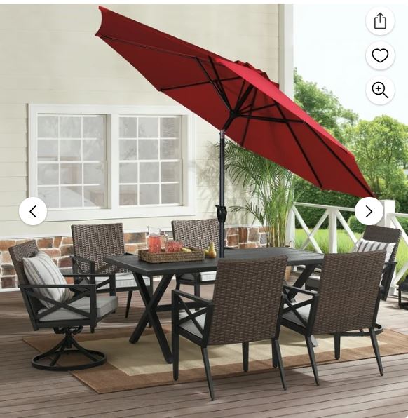 Mainstays 95.27″ Red Solid Print Round Market Patio Umbrella, Adjustable Tilt
