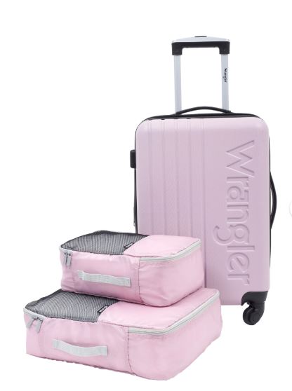 Wrangler San Antonio 3pc Expandable Rolling Luggage Set w/ 20in Rolling Carry-on and 2 Packing Cubes, Lilac